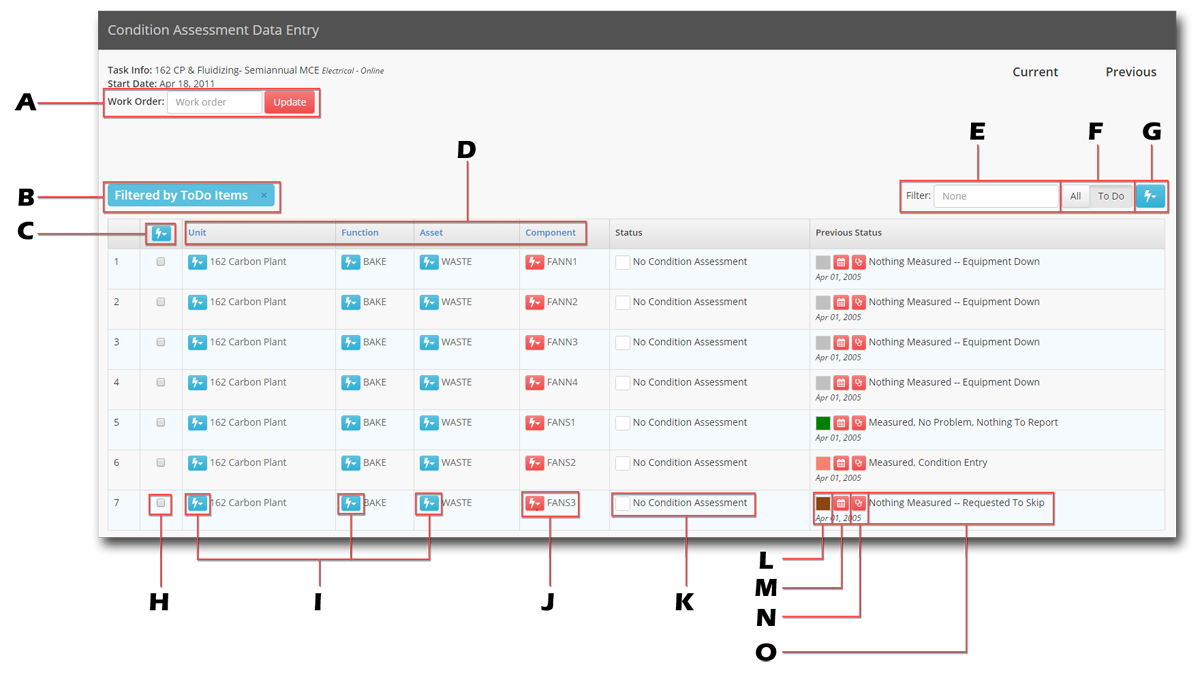 Open Condition Assessment Screen