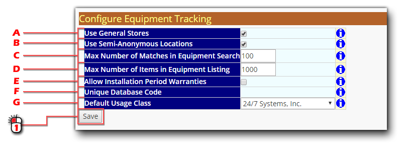 Equipment Tracking Configuration Screen Shot