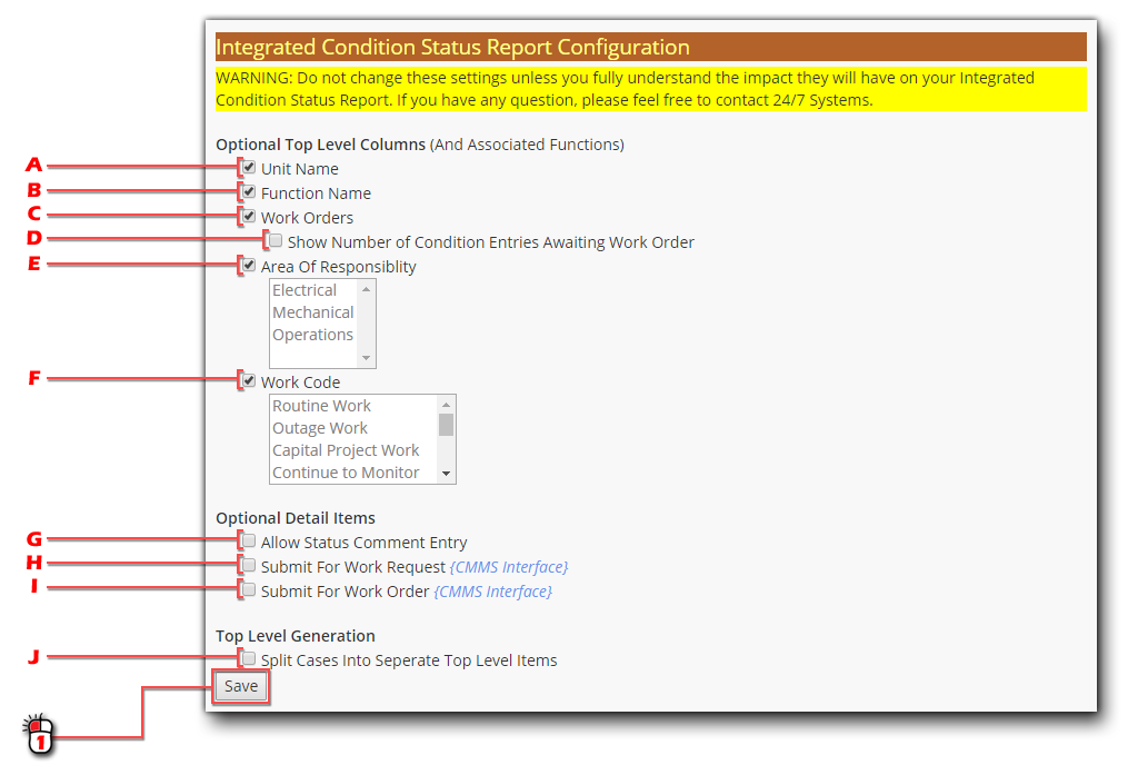 ICSR Configuration Screen Shot