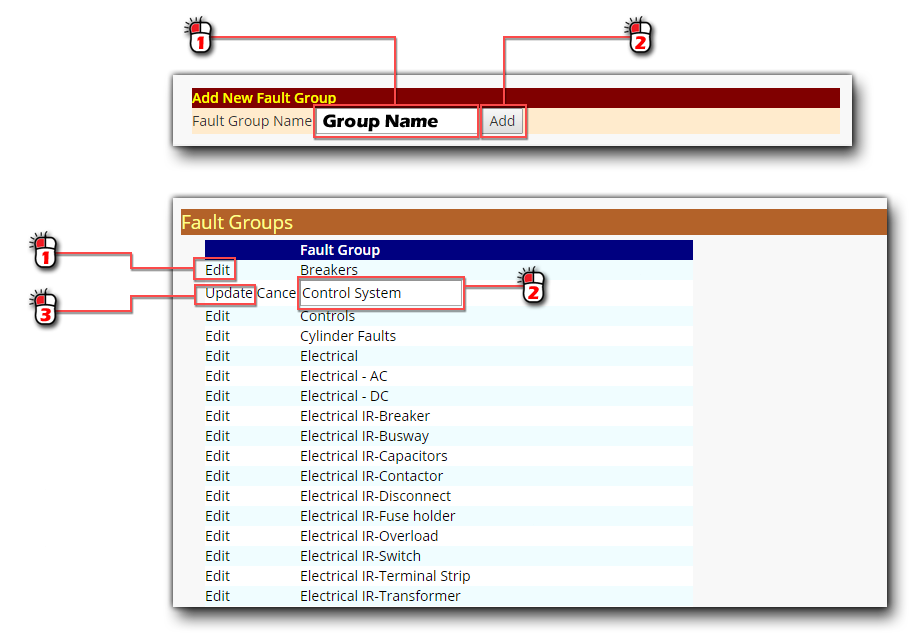 Add Fault Groups Screen Shot