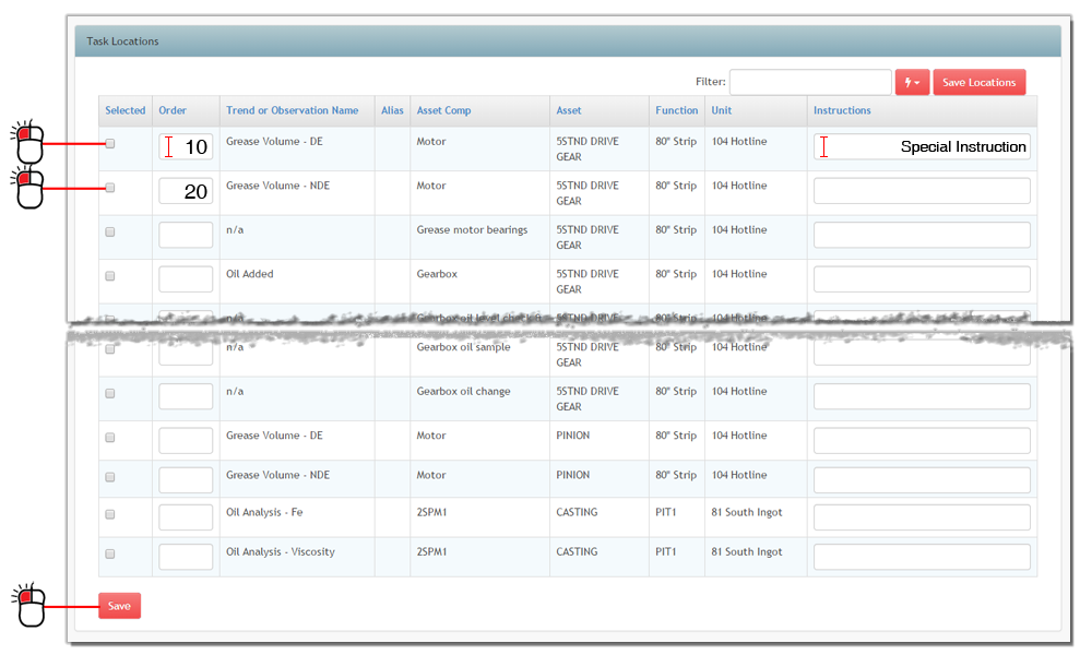 Select points for Route List