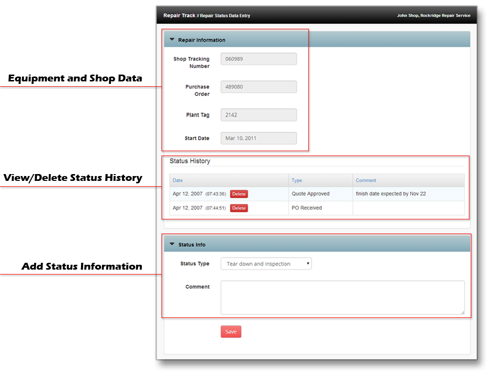 Repair Status Page