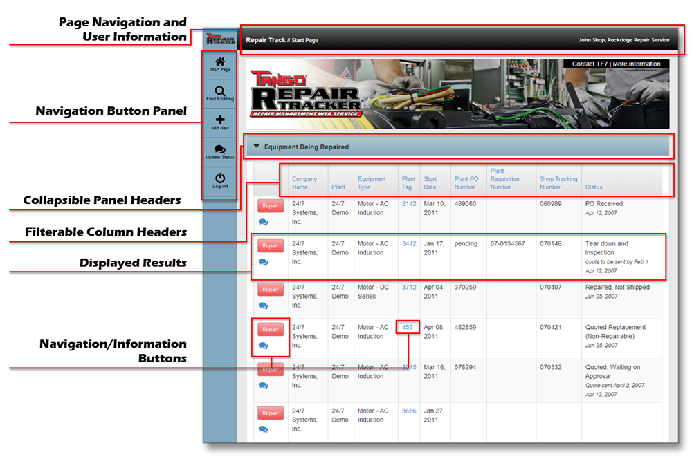 Repair Tracker User Interface